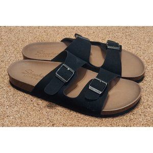 NWOB Skechers Womens Luxe Foam Granola-Double Strap Slide Sandals Black Brown 11